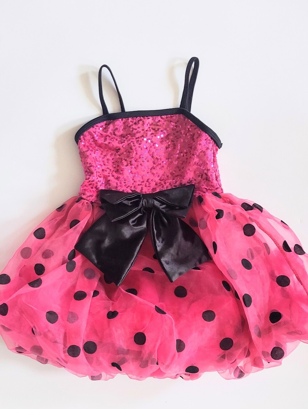 Weissman Sequin Dotted Bubble Skirt Dress Hot Pink Black Girls Size Small